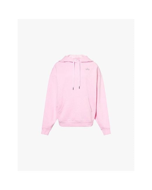 Alo Yoga Pink Accolade Kangaroo-Pocket Cotton-Blend Hoody