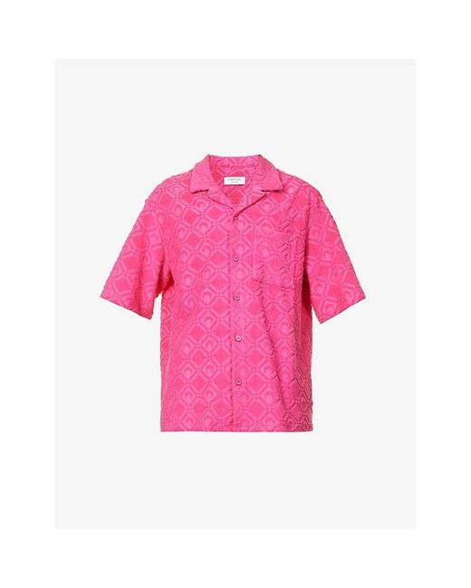 MARINE SERRE Pink Jacquard-pattern Towelling-weave Cotton-blend Bowling Shirt for men