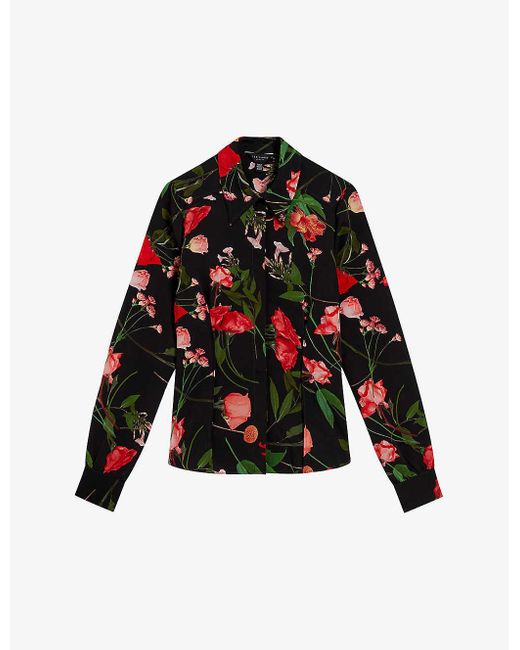 Ted Baker Black meggha Floral-print Fitted Woven Shirt