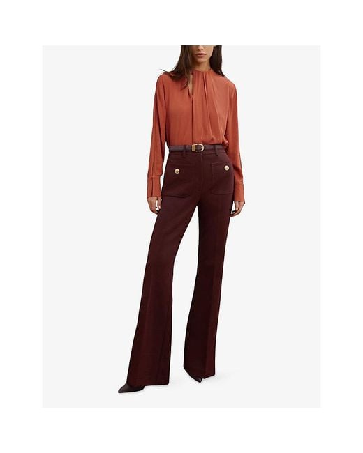 Reiss Red Marta Drape-Detail Woven Blouse