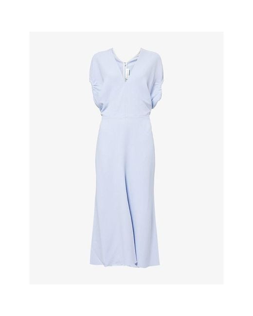 Victoria Beckham Blue Edith Satin Midi Dress