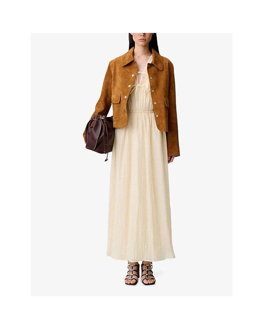 Claudie Pierlot White V-Neck Tie-Front Lyocell-Blend Maxi Dress