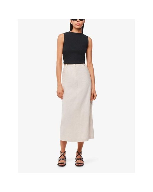 Whistles Black High-Neck Ribbed Sleeveless Stretch-Cotton T-Shirt