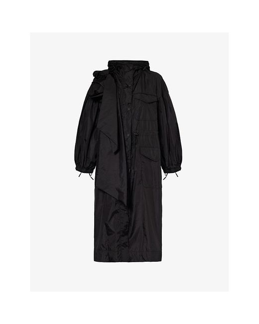 Simone Rocha Black Bow-embellished Hooded Shell Jacket