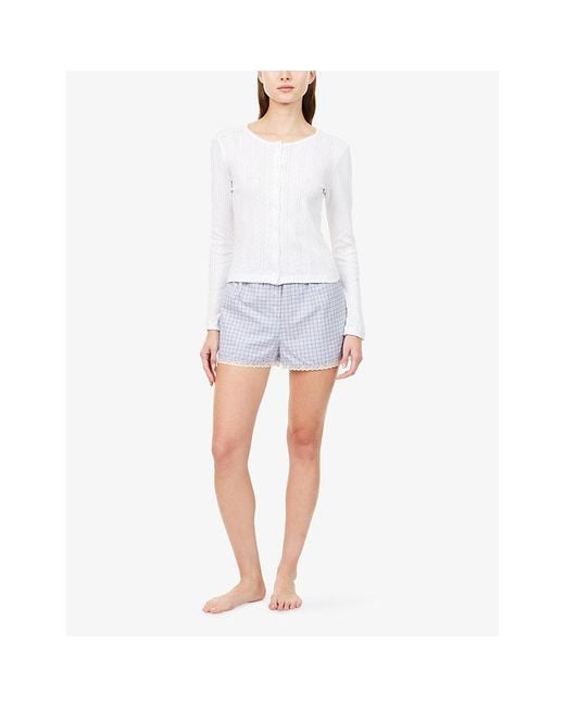 Cou Cou Intimates White Round-Neck Pointelle-Knit Cotton Cardigan