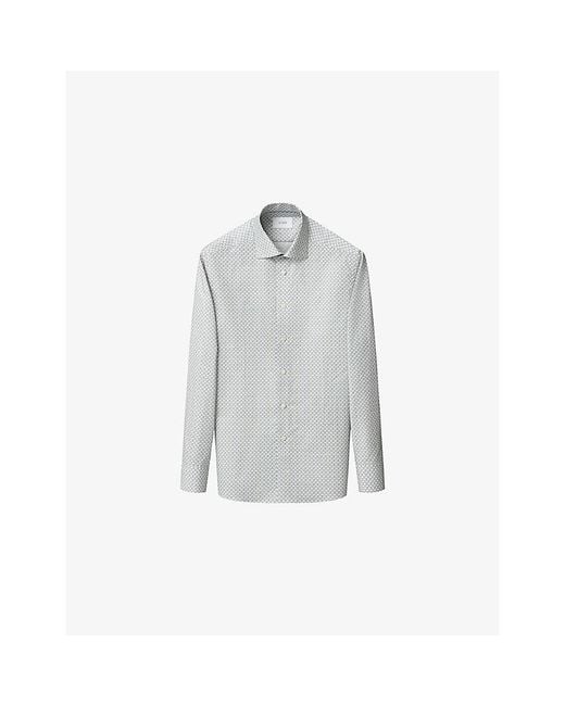 Eton of Sweden Gray Motif Contemporary-Fit Cotton-Twill Shirt for men