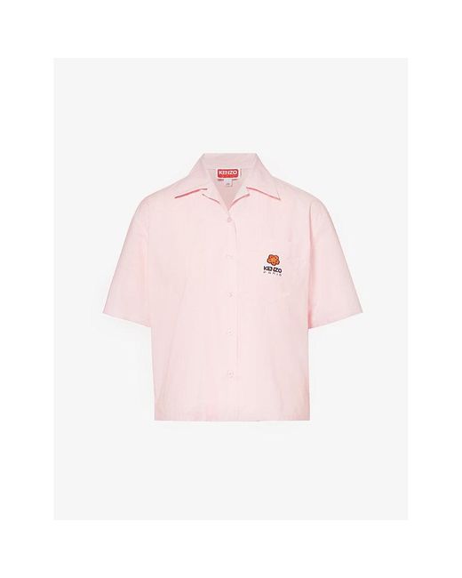 KENZO Pink Boke Flower-embroidered Relaxed-fit Cotton Shirt