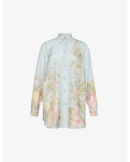 Zimmermann White Floral-print Silk Shirt
