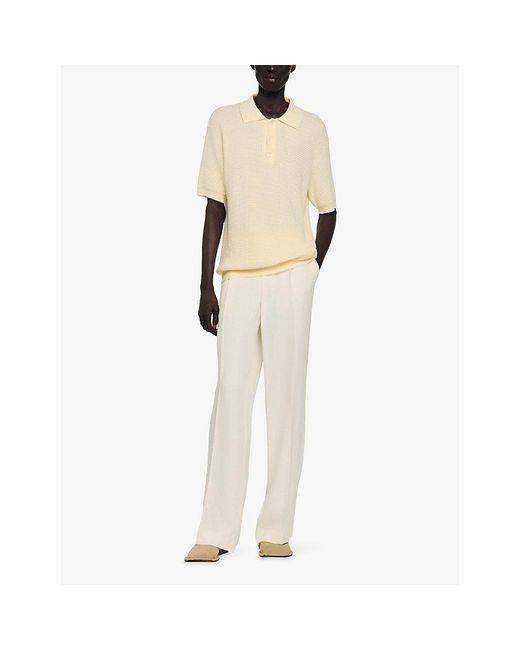 Sandro Natural Relaxed-Fit Waffle-Texture Cotton Polo Shirt for men