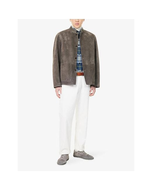 Dunhill Brown Stand-Collar Patch-Pocket Suede Jacket for men