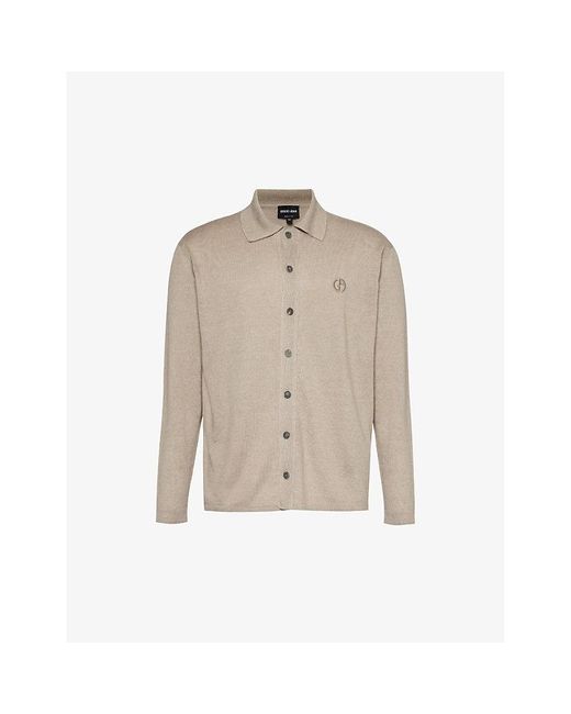 Giorgio Armani Natural Logo-embroidered Knitted Linen-blend Shirt for men