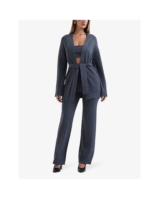 House Of Cb Blue Alaia V-neck Knitted Cardigan