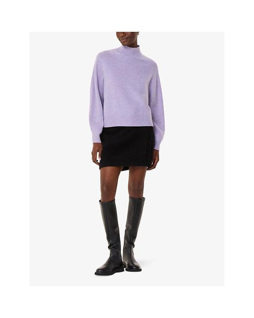 Whistles Purple Funnel-Neck Knitted Wool Jumper