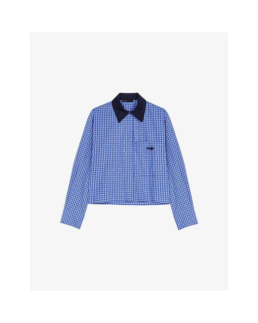 Maje Blue Rhinestone-Embellished Removable-Collar Cotton Shirt