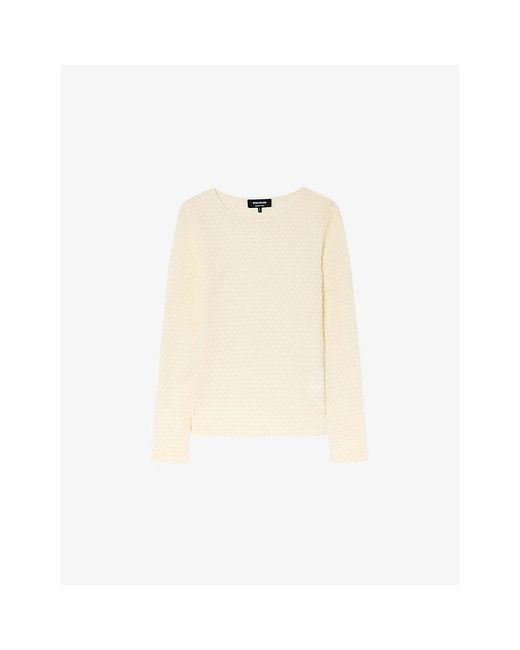 Whistles Natural Long-Sleeved Dobby Jersey Top