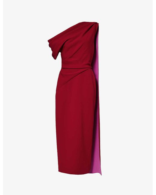 Roksanda Red Maite Draped-panel Pencil Woven Midi Dress