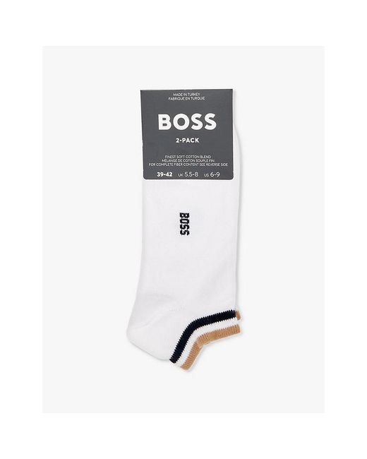 Boss White Branded Pack Of Two Cotton-Blend Socks for men