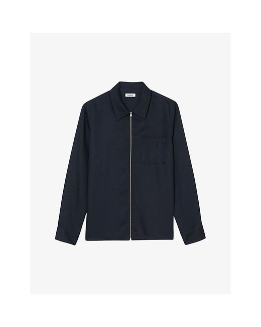 Sandro Blue Chemise Patch-pocket Regular-fit Woven-blend Jacket X for men