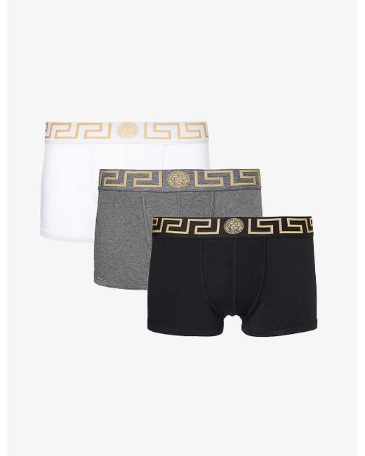 Versace Black Logo-waistband Pack Of Three Stretch-cotton Trunks X for men