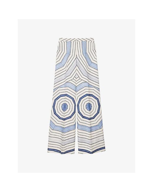 Sandro Blue Spiral-Pattern Wide-Leg Woven Trousers