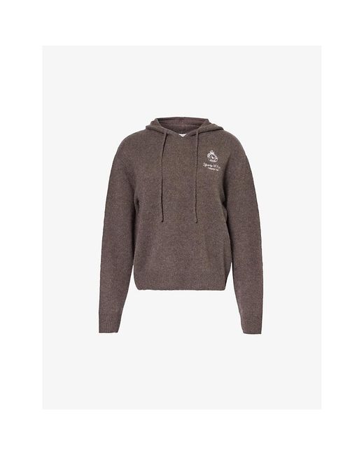 Sporty & Rich Brown Logo-embroidered Relaxed-fit Cashmere Hoody