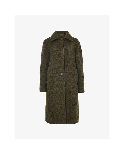 Whistles Green Romy Bouclé-Texture Wool Coat