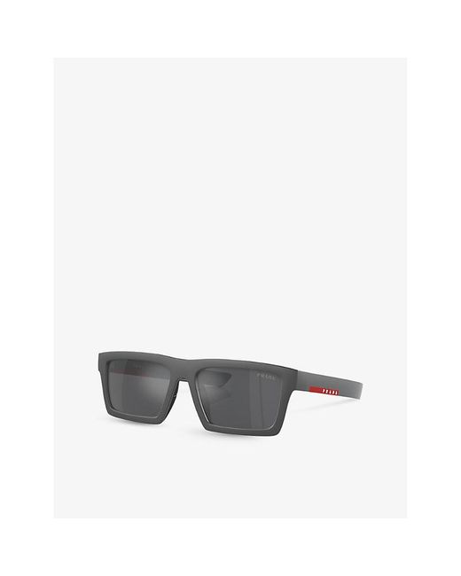 Prada Linea Rossa Gray Ps 02zsu Rectangle-frame Nylon Sunglasses