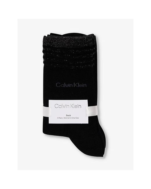 Calvin Klein Black Branded Crew-length Pack Of Four Cotton-blend Socks