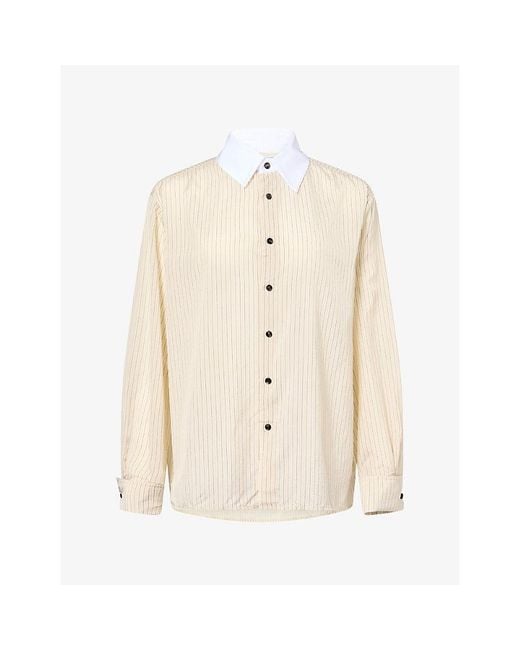Bottega Veneta Natural Contrast-Collar Pinstripe Woven Shirt