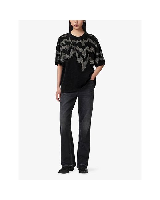 AllSaints Black Maia Etta Graphic-Print Oversized Cotton T-Shirt