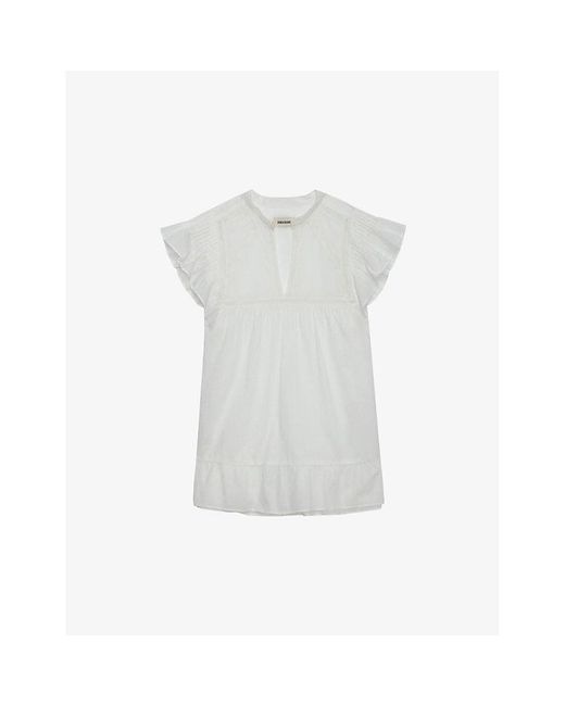 Zadig & Voltaire White Tiza Frilled-sleeve Satin Blouse