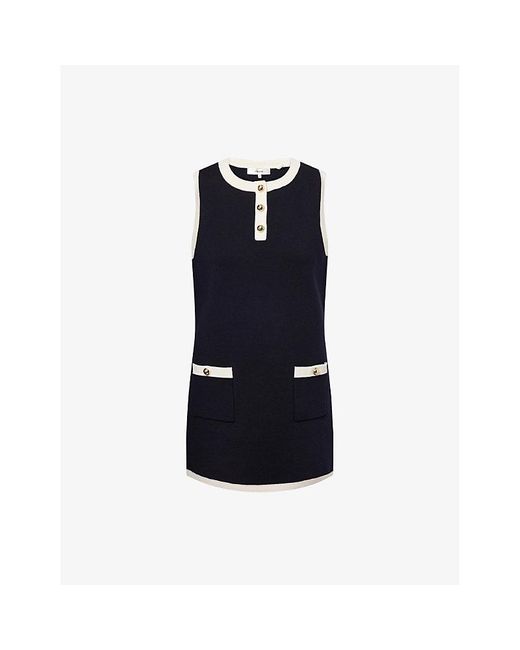 FRAME Blue Mixed Sleeveless Wool-Blend Knit Mini Dress