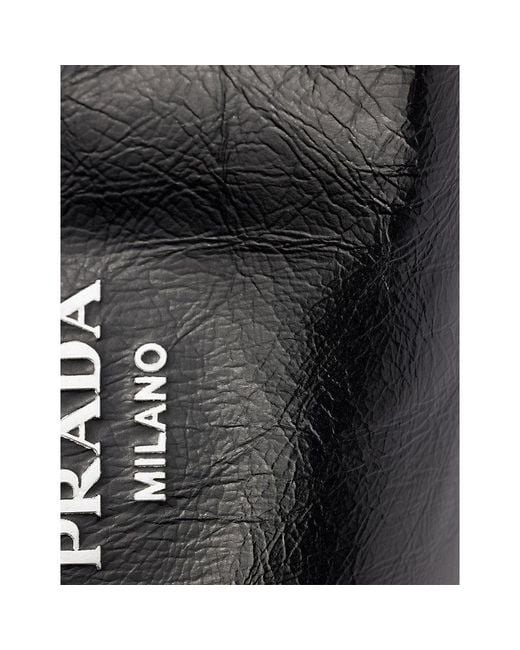 Prada Black Brand-Embossed Leather Top-Handle Bag for men