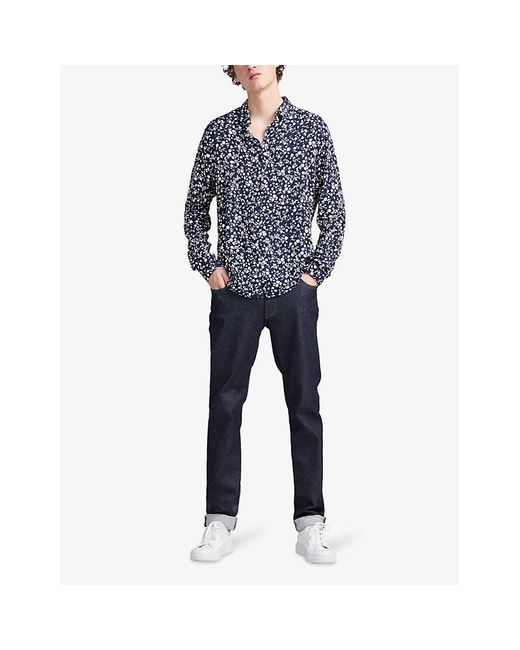 IKKS Blue Floral-print Relaxed-fit Woven Shirt for men
