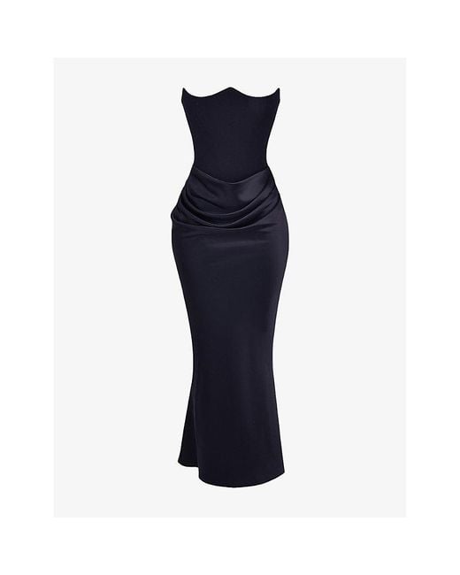House Of Cb Black Persephone Strapless Satin Maxi Dress