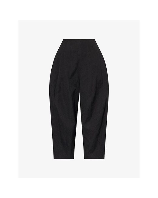 Ashlyn Black Pallin Pleated Cropped-Leg Cotton Trousers