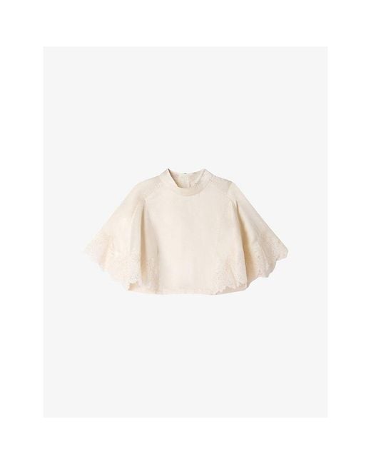 Sandro Natural Lace-Trim Cropped Satin Top