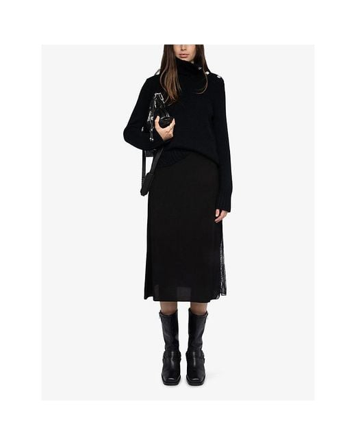 Zadig & Voltaire Black Jayla Lace-Trim Woven Midi Skirt