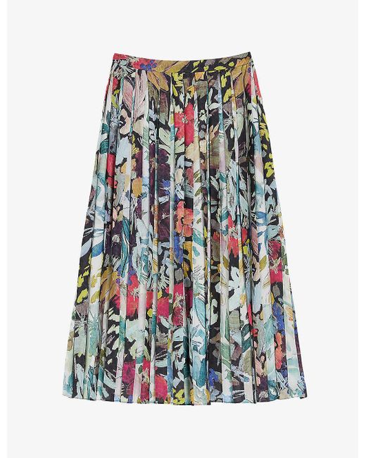 Ted Baker White Cornina Spliced Floral-print Woven Midi Skirt