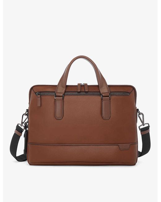 Tumi Brown Harrison Sycamore Leather Briefcase for men