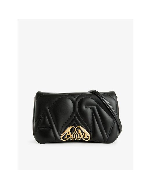 Alexander McQueen Black The Seal Small Embroidered-leather Cross-body Bag