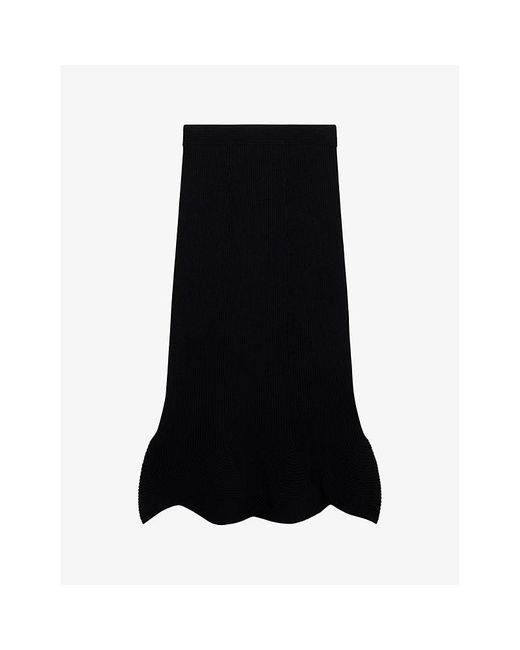 Ted Baker Black Velenaa Curved-hem High-rise Stretch-knit Midi Skirt