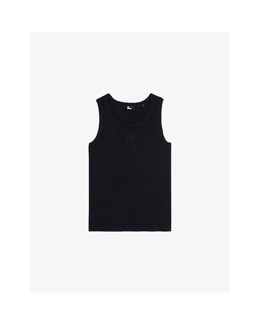 The Kooples Black Embroidered-Crest Crewneck Stretch-Cotton Tank Top for men