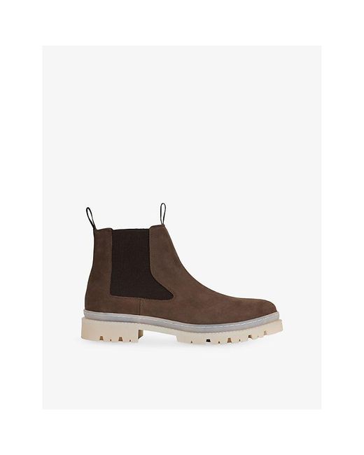 Reiss Brown Garry Contrast-Sole Nubuck Leather Chelsea Boots for men
