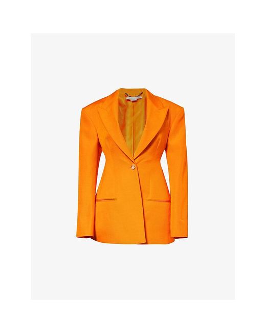 Stella McCartney Orange Peak-lapel Padded-shoulder Woven Blazer