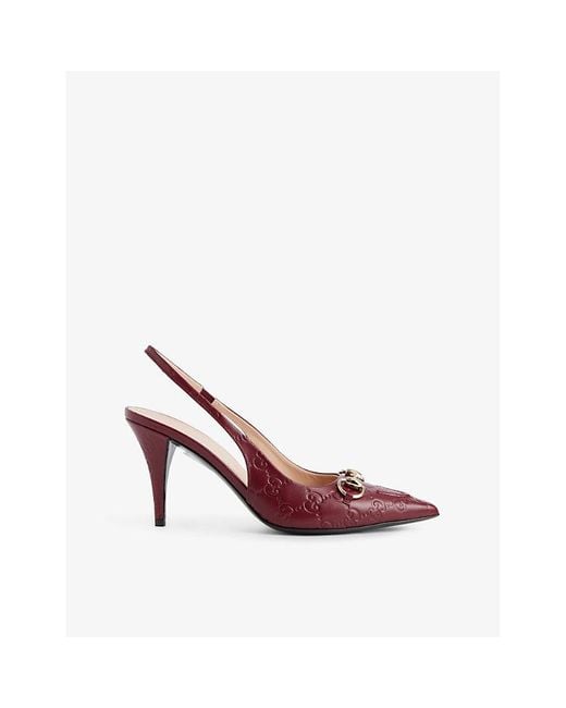 Gucci Pink Erin Gg Horsebit Heeled Leather Pumps