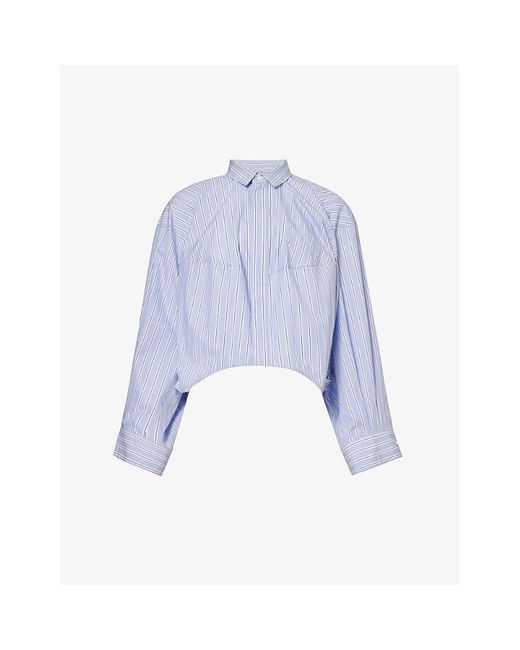 Sacai Blue Cut-out Pressed-stud Relaxed-fit Cotton Shirt