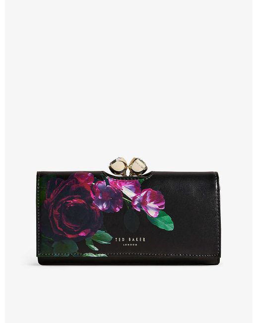 Ted Baker Black Allora Floral-printed Leather Purse