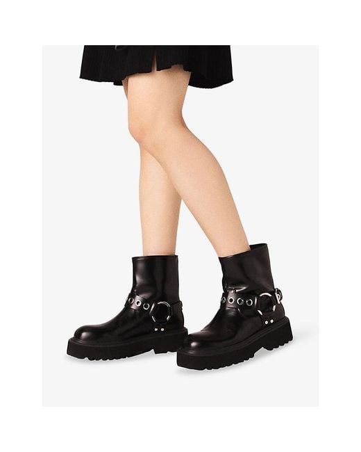 Maje Blue Buckle-Embellished Leather Ankle Boots