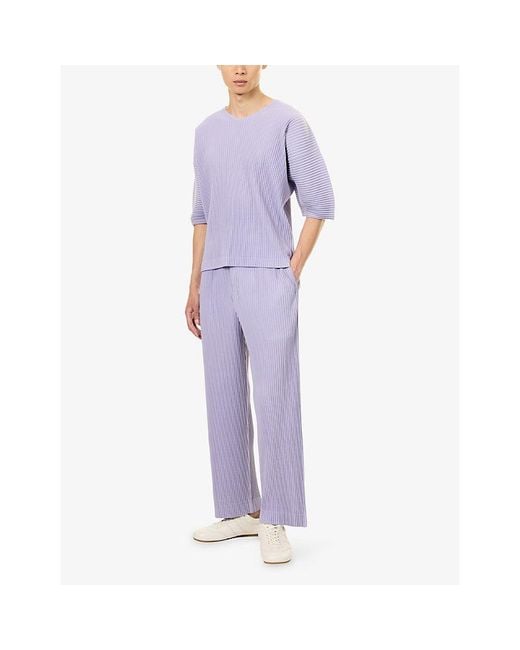 Homme Plissé Issey Miyake Purple July Pleated Knitted Trousers for men